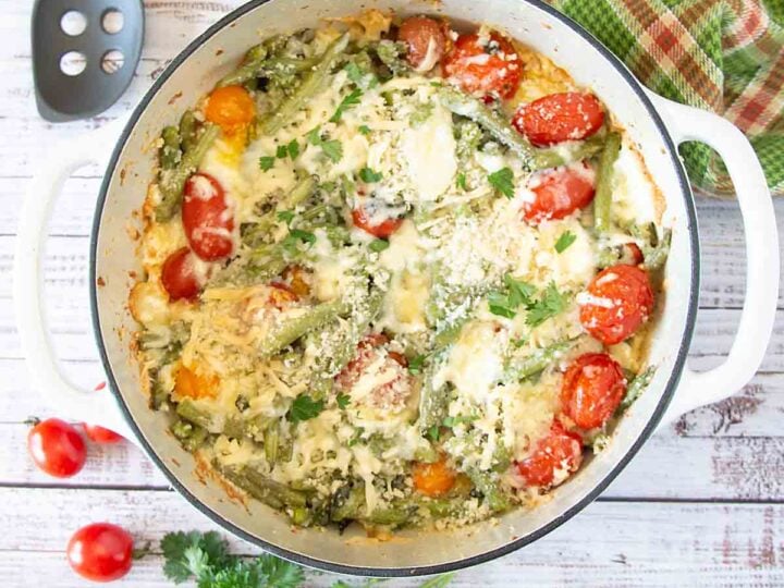 Image for Cheesy Green Bean Casserole with Cherry Tomatoes